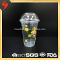 Inhouse Printing 500ml Clear Plastic Smoothies Cup with Dome Lid